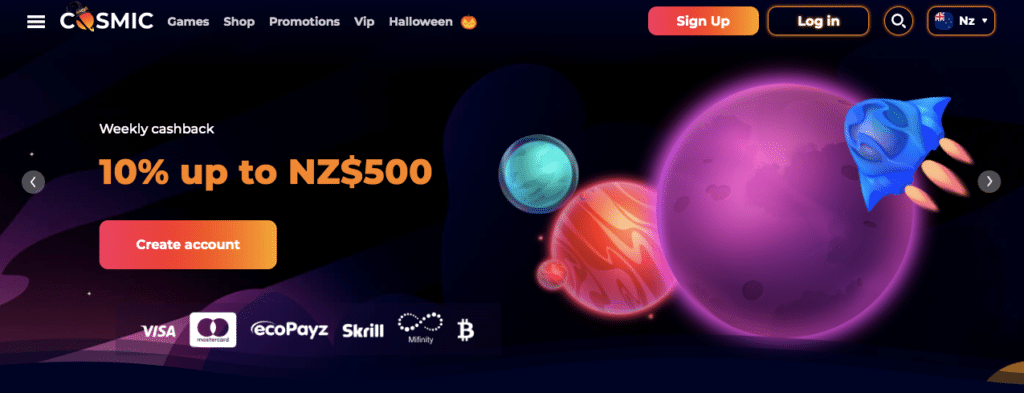 cosmic slot casino lobby screenshot