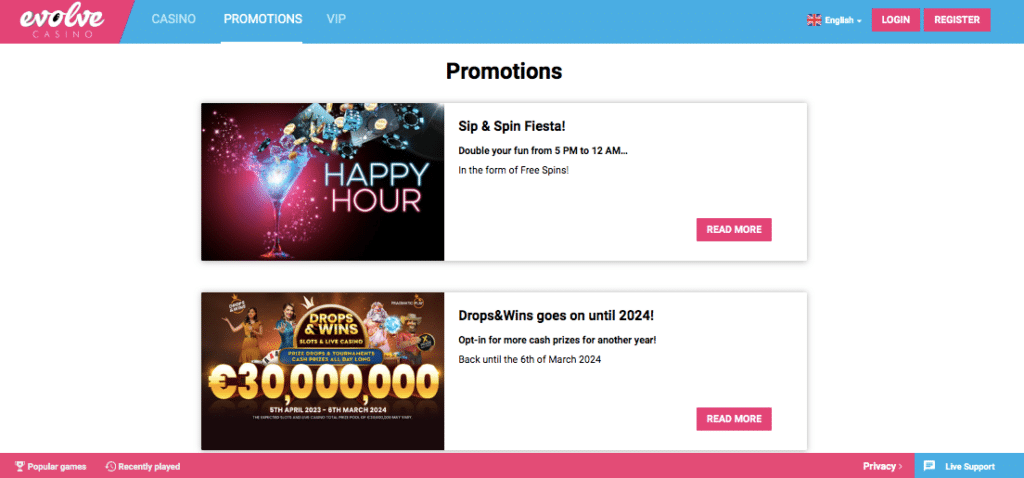 evolve online casino bonus