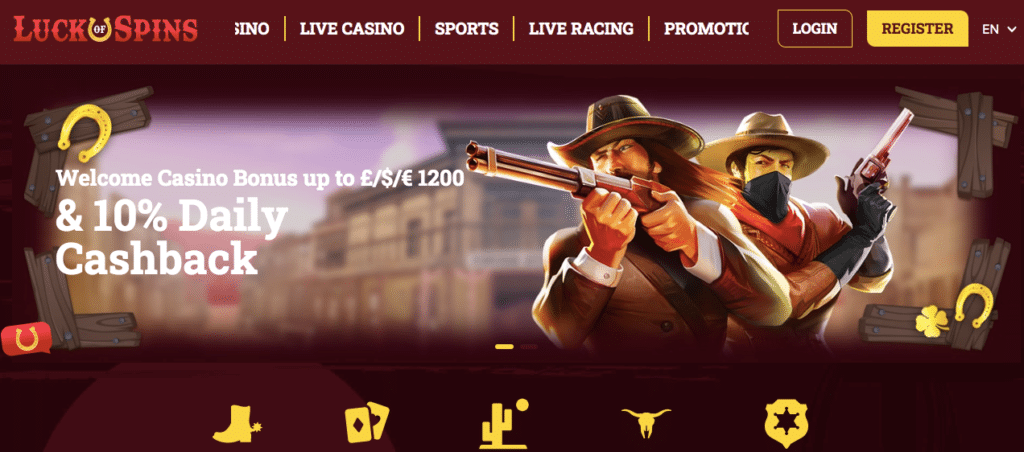 luck of spins casino lobby screenshot