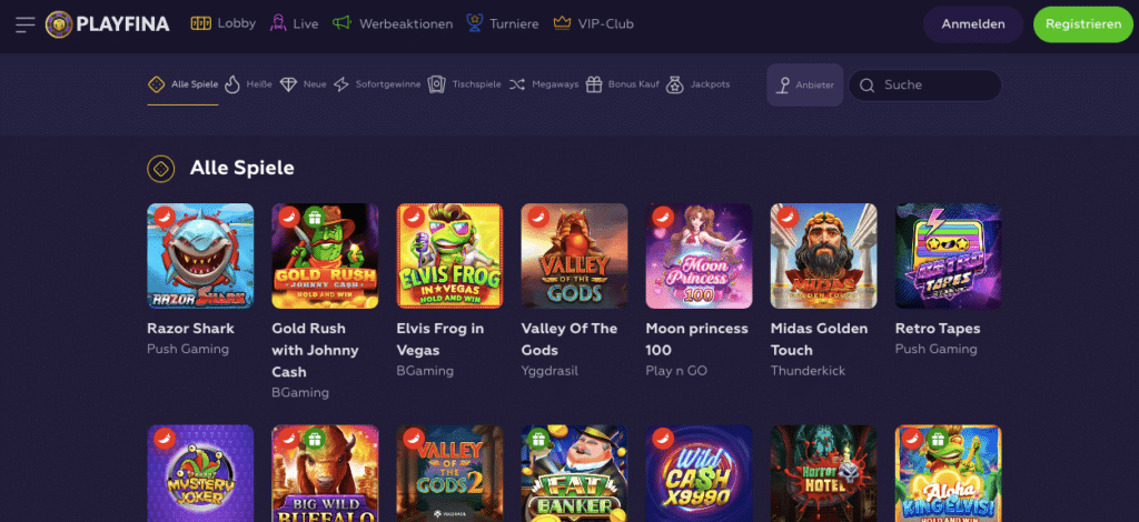 playfina online casino screenshot